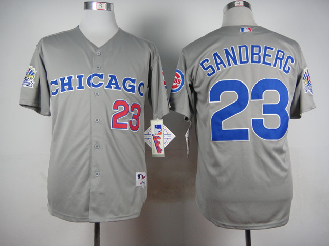 Men Chicago Cubs #23 Sandberg Grey Throwback 1990 MLB Jerseys